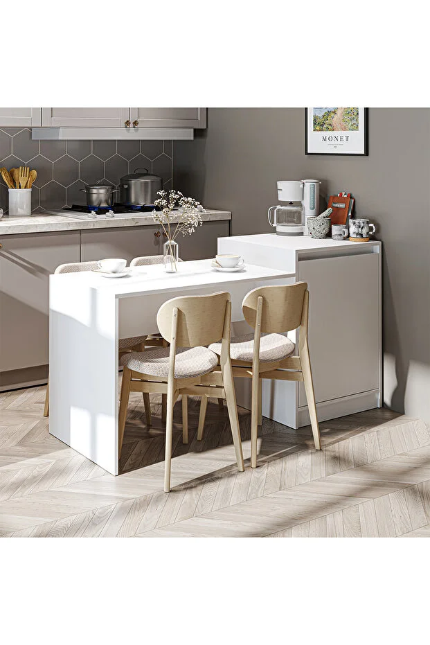 Milano Bar Masası Dolaplı Yüksek Mutfak Yemek Masası